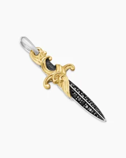 Waves Dagger Amulet Sterling Silver with 18K Yellow Gold and Black Diamonds, 44mm