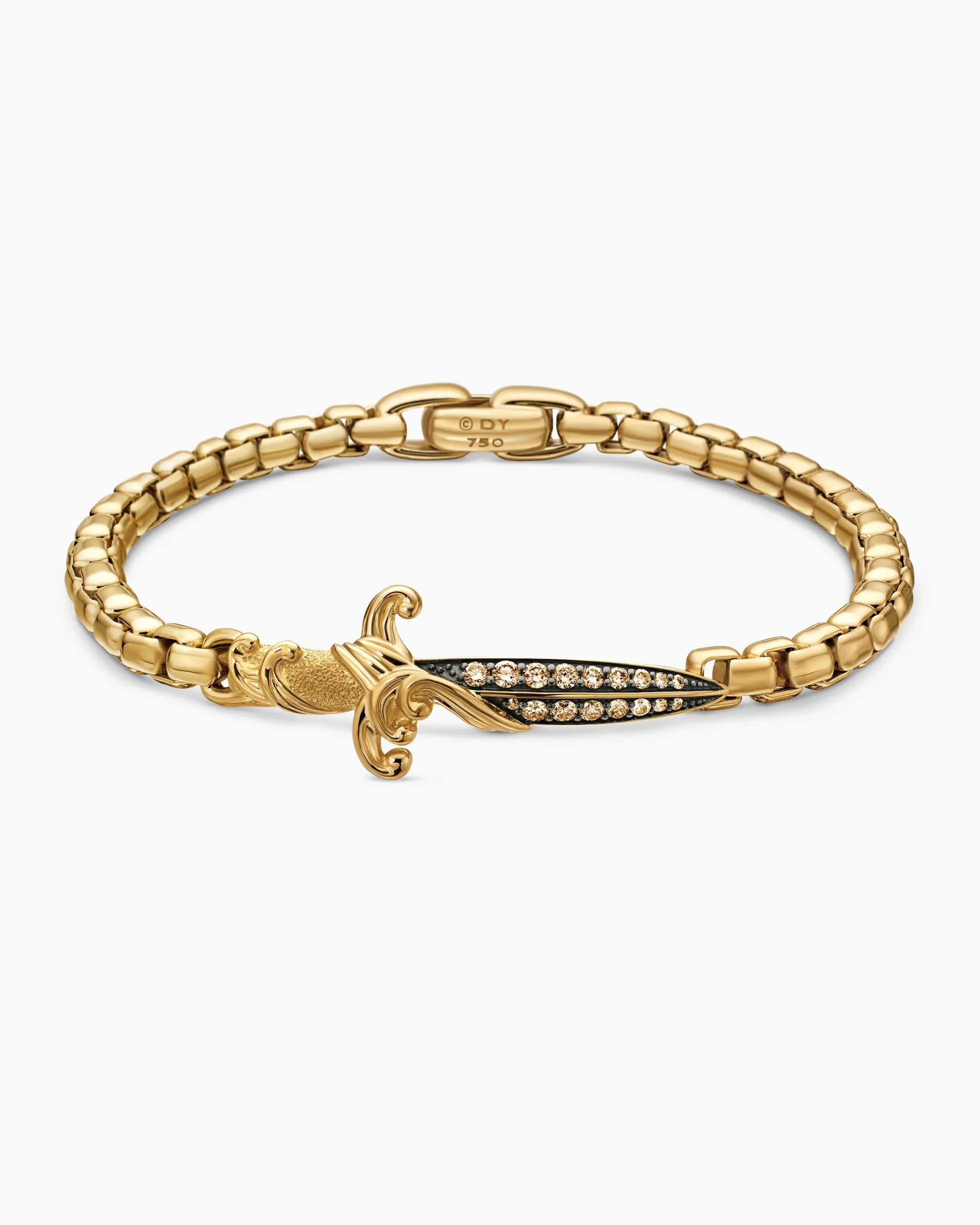 Waves Dagger Bracelet 18K Yellow Gold with Cognac Diamonds, 5mm