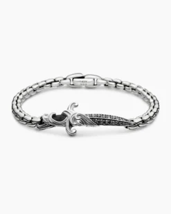 Waves Dagger Bracelet Sterling Silver with Black Diamonds, 5mm