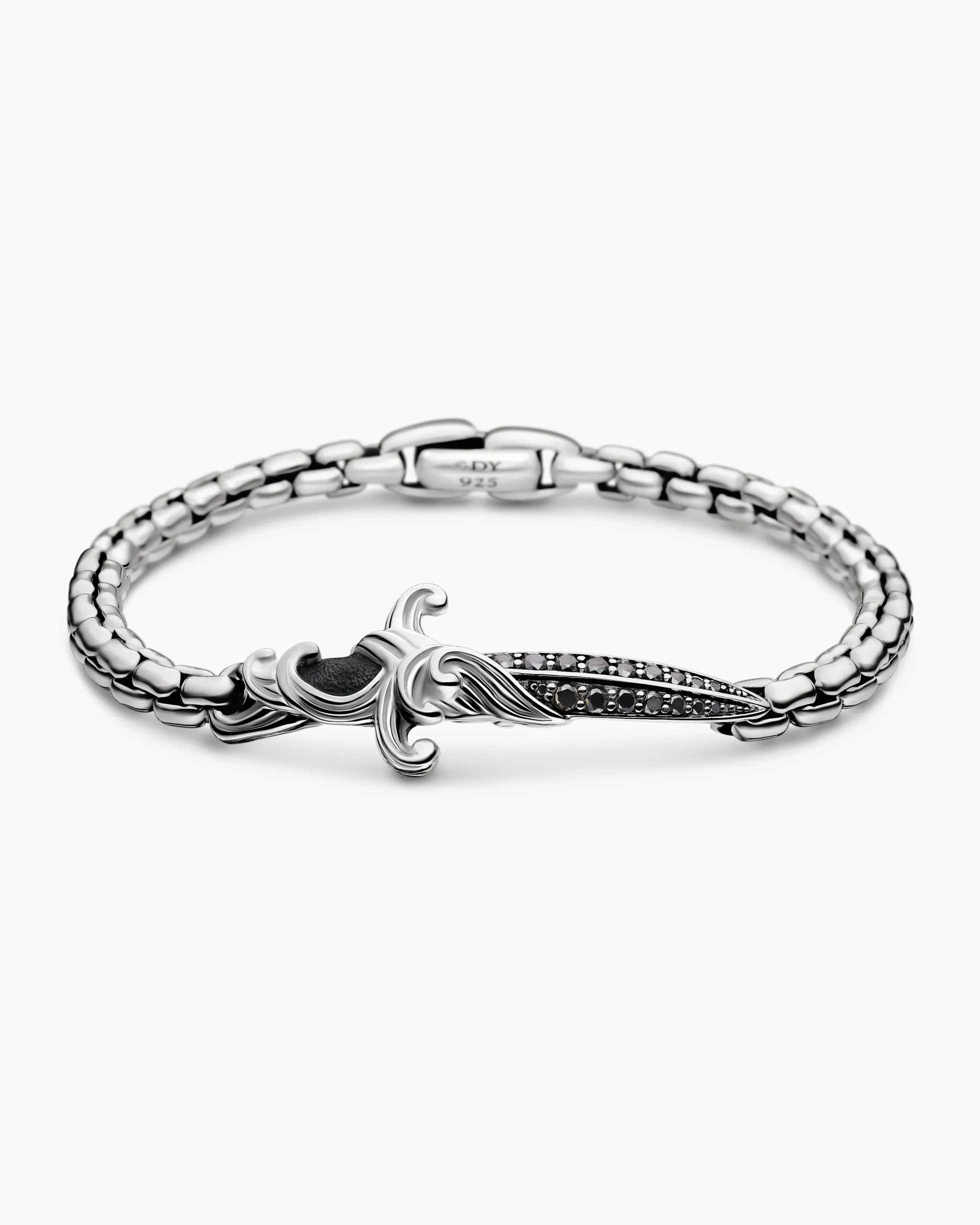 Waves Dagger Bracelet Sterling Silver with Black Diamonds, 5mm