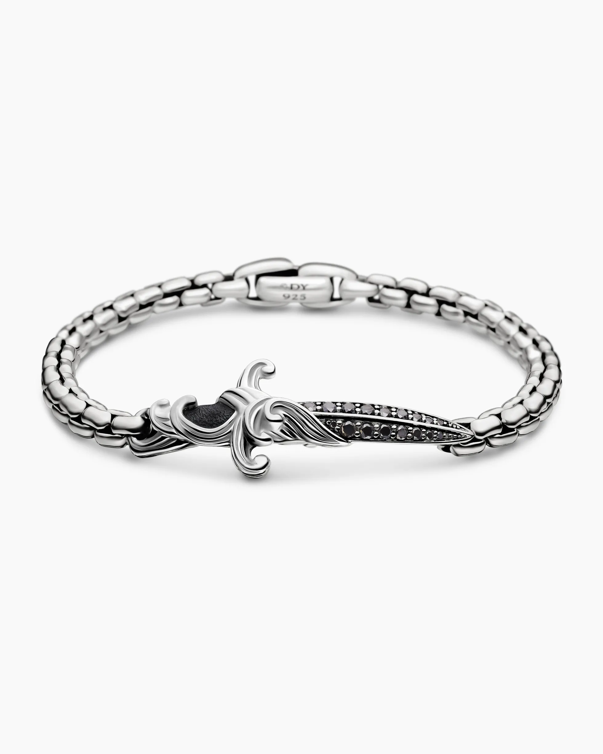Waves Dagger Bracelet Sterling Silver with Black Diamonds, 5mm