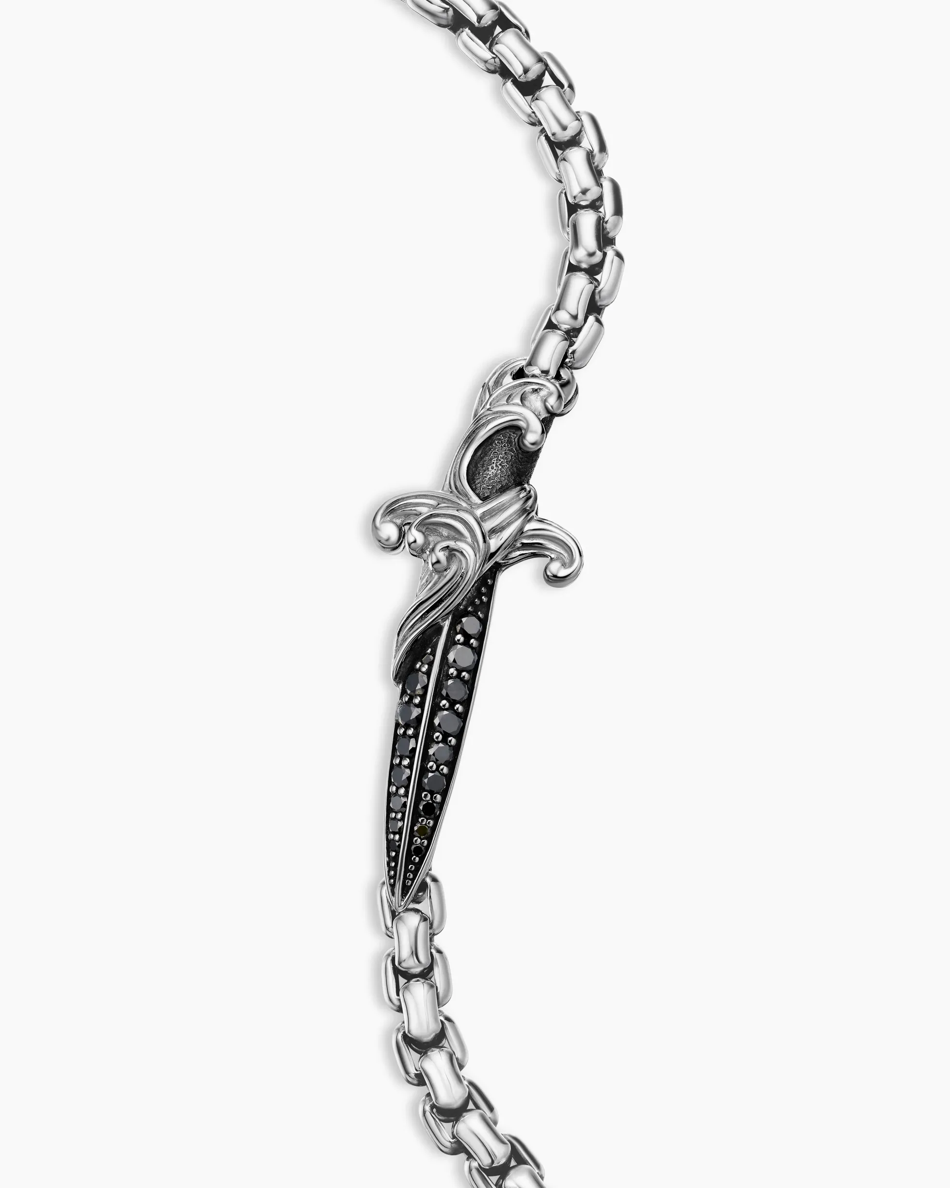 Waves Dagger Bracelet Sterling Silver with Black Diamonds, 5mm