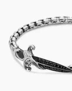 Waves Dagger Bracelet Sterling Silver with Black Diamonds, 5mm