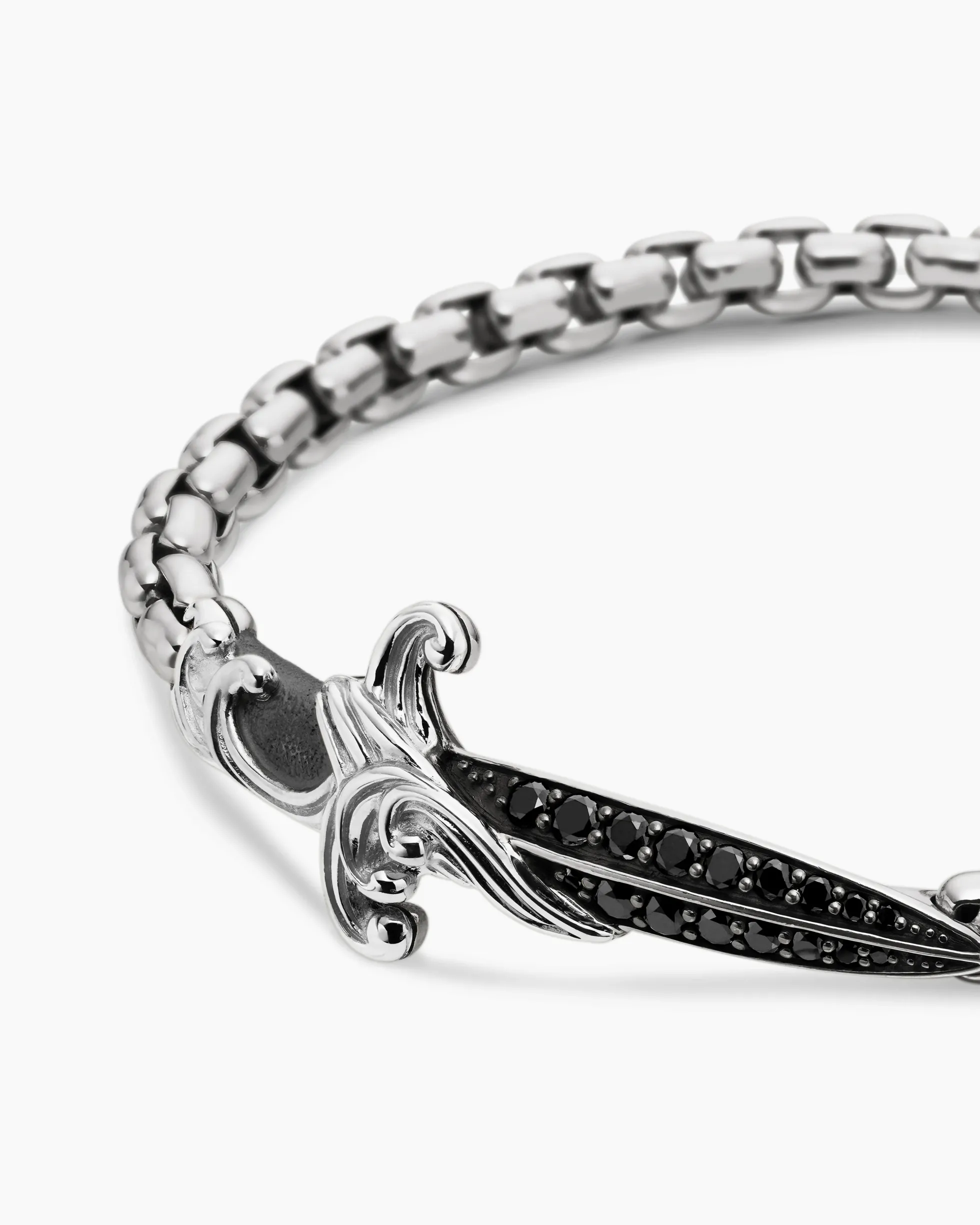 Waves Dagger Bracelet Sterling Silver with Black Diamonds, 5mm