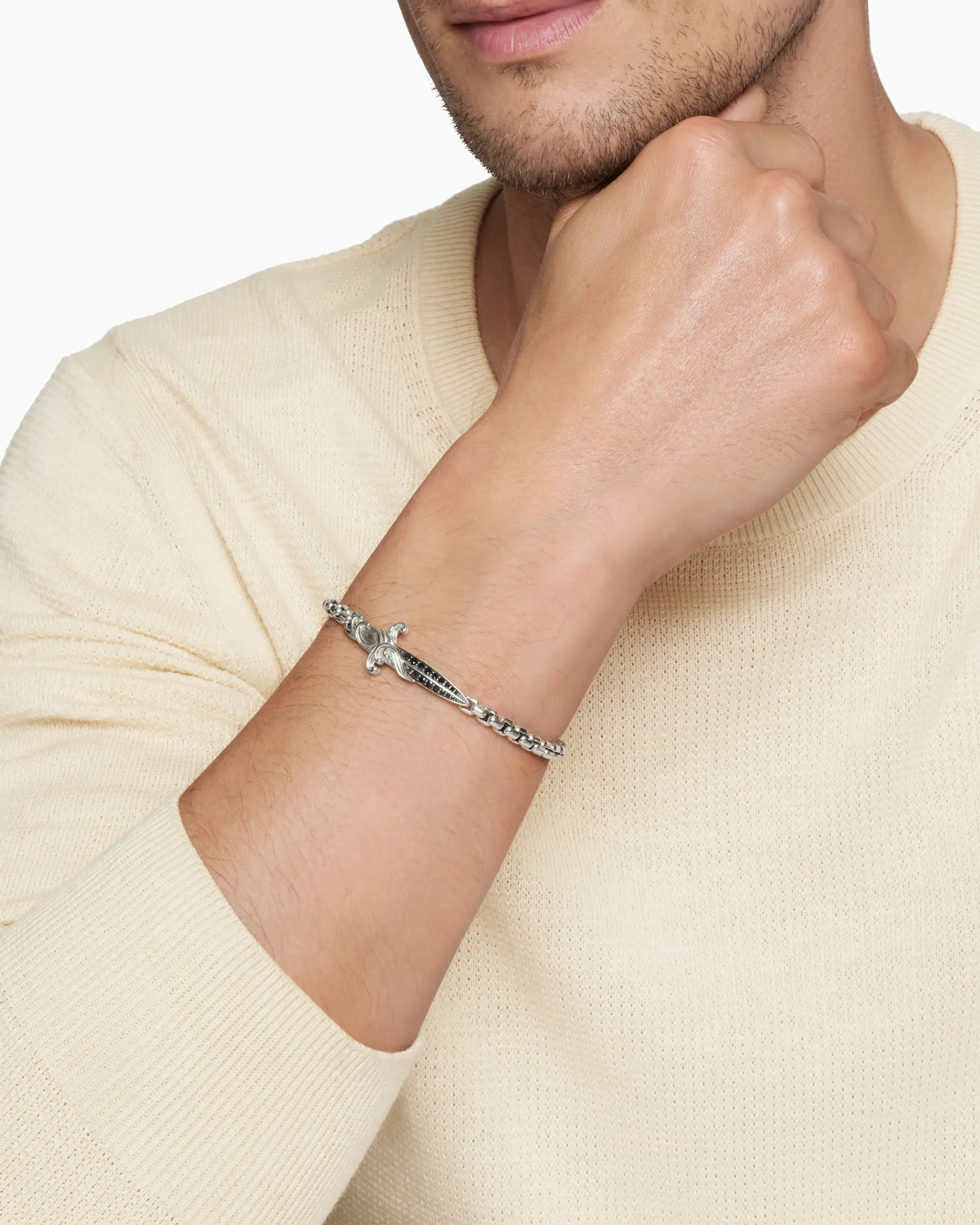 Waves Dagger Bracelet Sterling Silver with Black Diamonds, 5mm