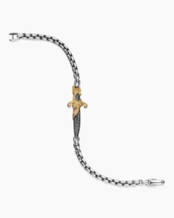 Waves Dagger Bracelet Sterling Silver with 18K Yellow Gold and Black Diamonds, 5mm