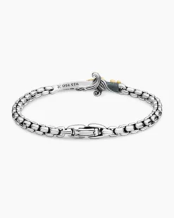 Waves Dagger Bracelet Sterling Silver with 18K Yellow Gold and Black Diamonds, 5mm