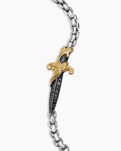 Waves Dagger Bracelet Sterling Silver with 18K Yellow Gold and Black Diamonds, 5mm