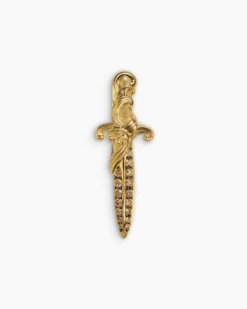 Waves Dagger Lapel Pin 18K Yellow Gold with Cognac Diamonds, 30mm