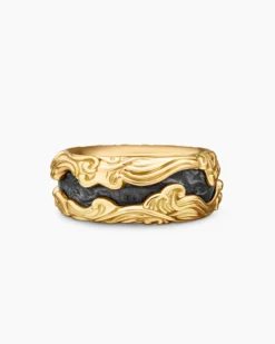 Waves Forged Carbon Band Ring 18K Yellow Gold, 13mm