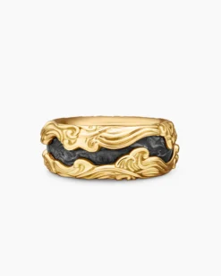 Waves Forged Carbon Band Ring 18K Yellow Gold, 13mm