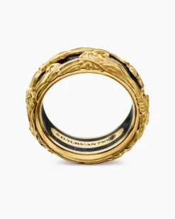 Waves Forged Carbon Band Ring 18K Yellow Gold, 13mm
