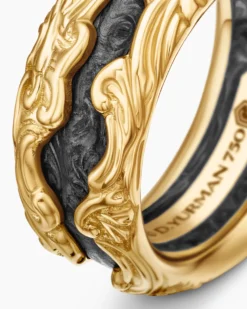 Waves Forged Carbon Band Ring 18K Yellow Gold, 13mm