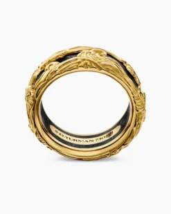 Waves Forged Carbon Band Ring 18K Yellow Gold, 13mm