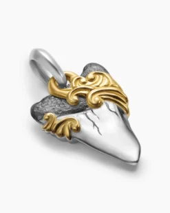 Waves Shark Tooth Amulet Sterling Silver with 18K Yellow Gold, 25mm