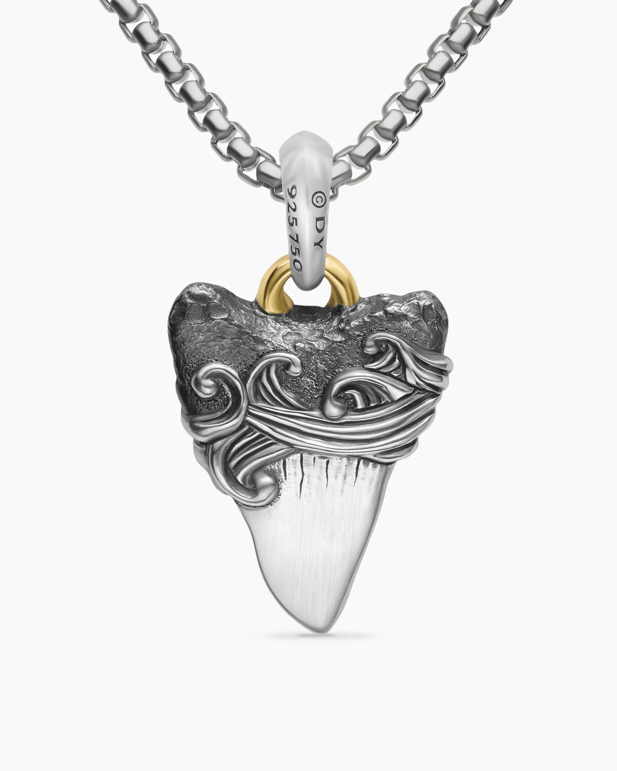 Waves Shark Tooth Amulet Sterling Silver with 18K Yellow Gold, 25mm