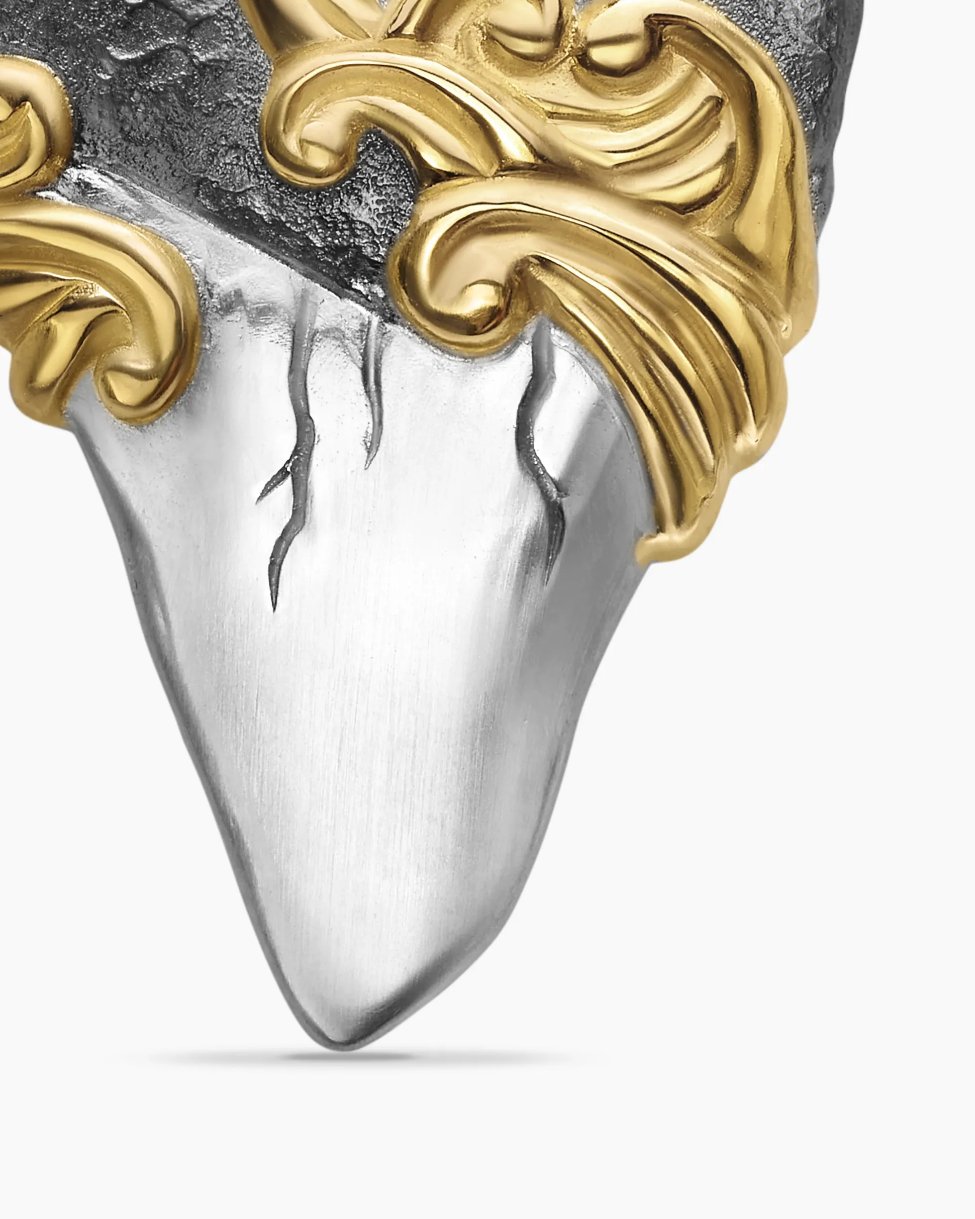 Waves Shark Tooth Amulet Sterling Silver with 18K Yellow Gold, 25mm