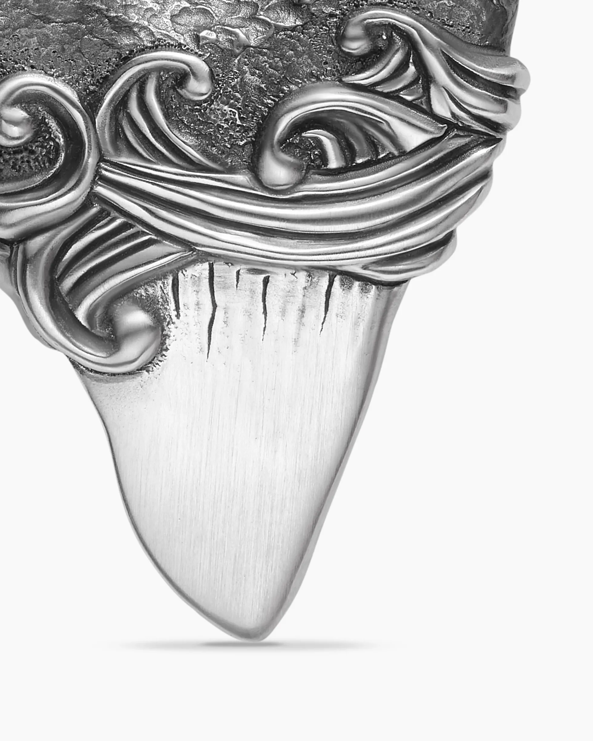 Waves Shark Tooth Amulet Sterling Silver with 18K Yellow Gold, 25mm