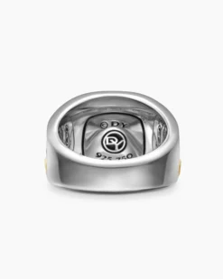 Waves Signet Ring Sterling Silver with 18K Yellow Gold and Diamonds, 18.8mm