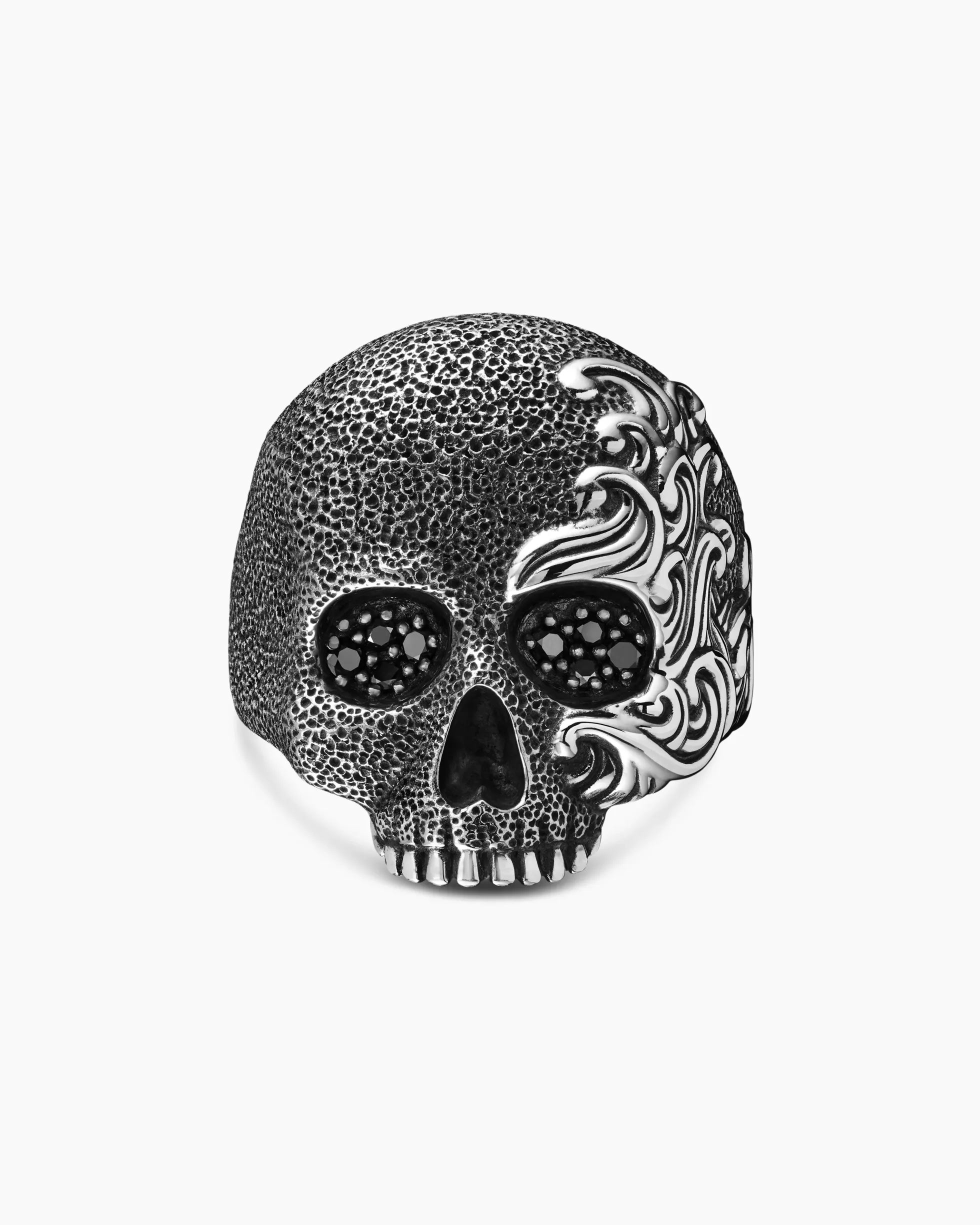 Waves Skull Ring Sterling Silver with Black Diamonds, 24mm