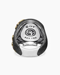 Waves Skull Ring Sterling Silver with 18K Yellow Gold, 24mm