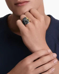 Waves Skull Ring Sterling Silver with 18K Yellow Gold, 24mm