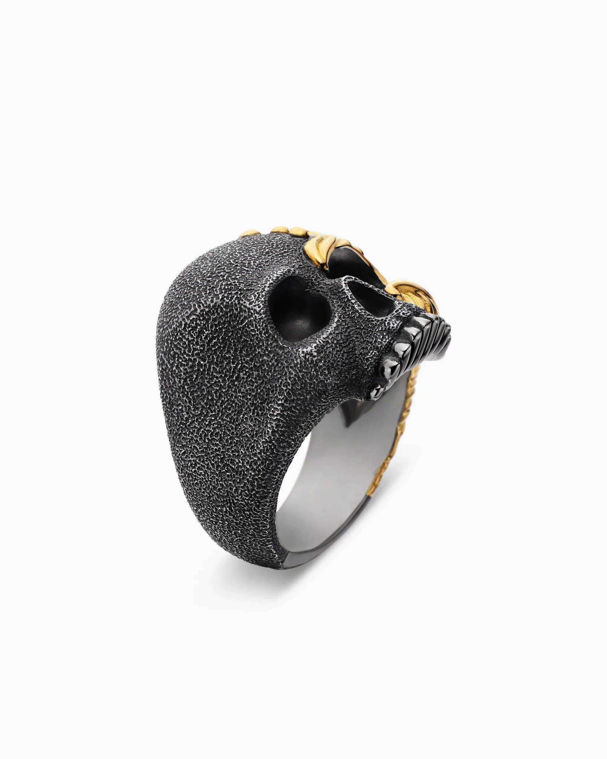 Waves Skull Ring Sterling Silver with 18K Yellow Gold, 24mm