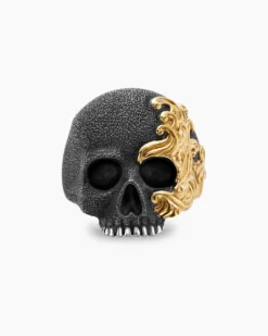 Waves Skull Ring Sterling Silver with 18K Yellow Gold, 24mm