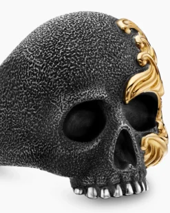 Waves Skull Ring Sterling Silver with 18K Yellow Gold, 24mm