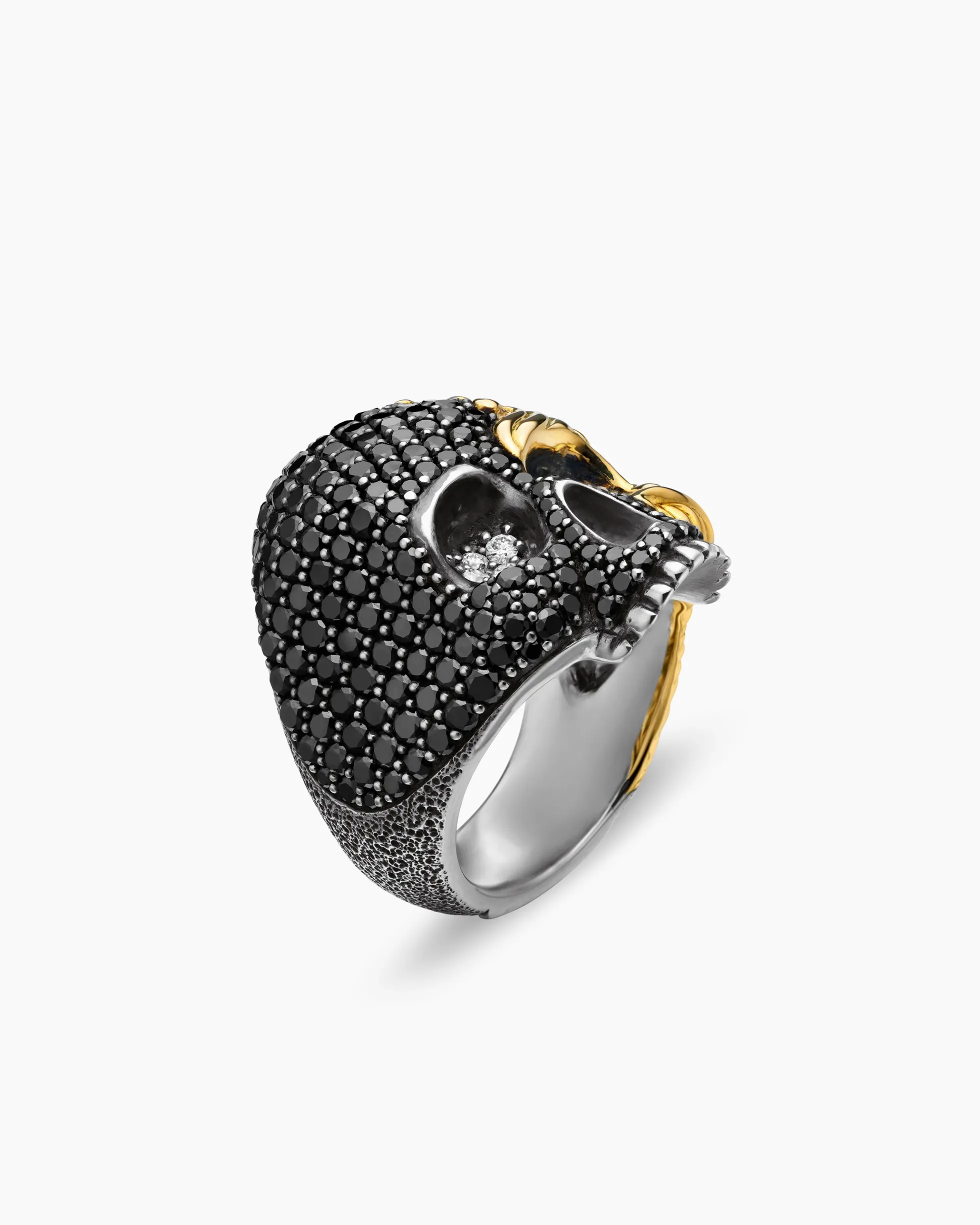 Waves Skull Ring Sterling Silver with 18K Yellow Gold and Diamonds, 26mm