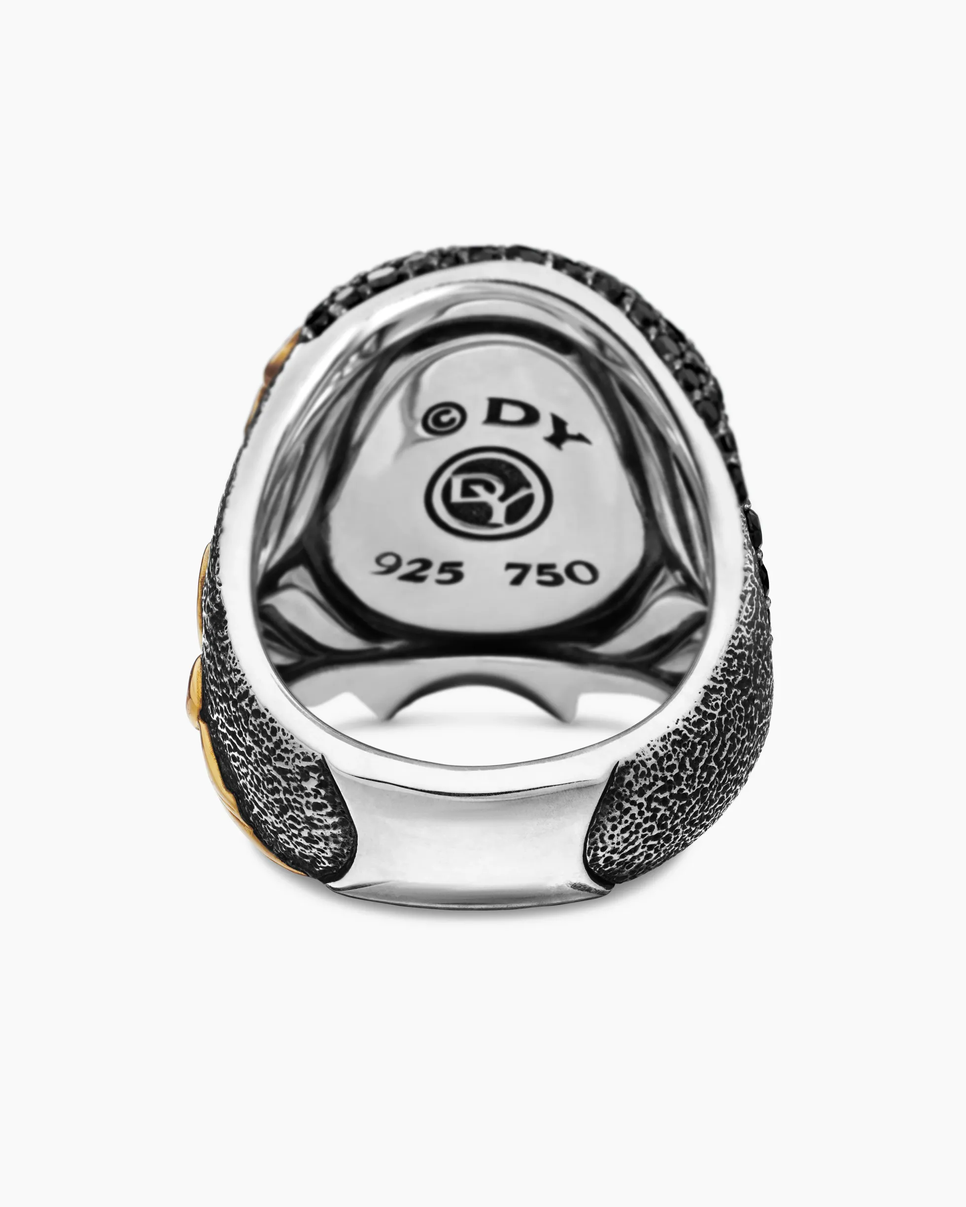 Waves Skull Ring Sterling Silver with 18K Yellow Gold and Diamonds, 26mm