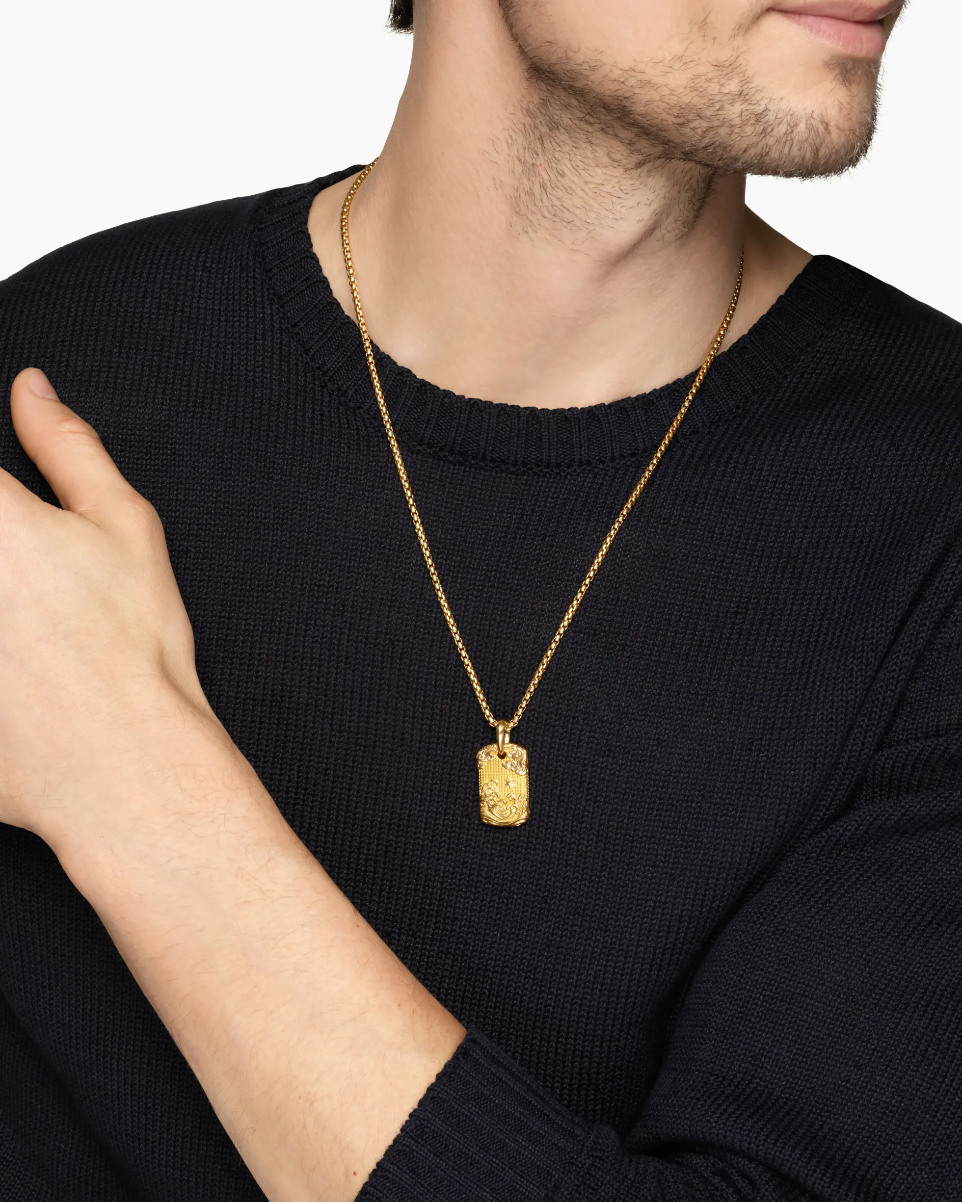 Waves Tag 18K Yellow Gold, 27mm