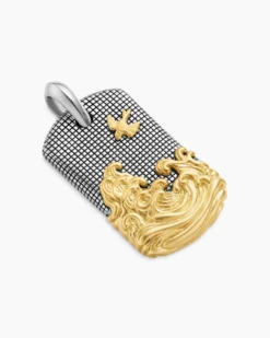 Waves Tag Sterling Silver with 18K Yellow Gold, 35mm