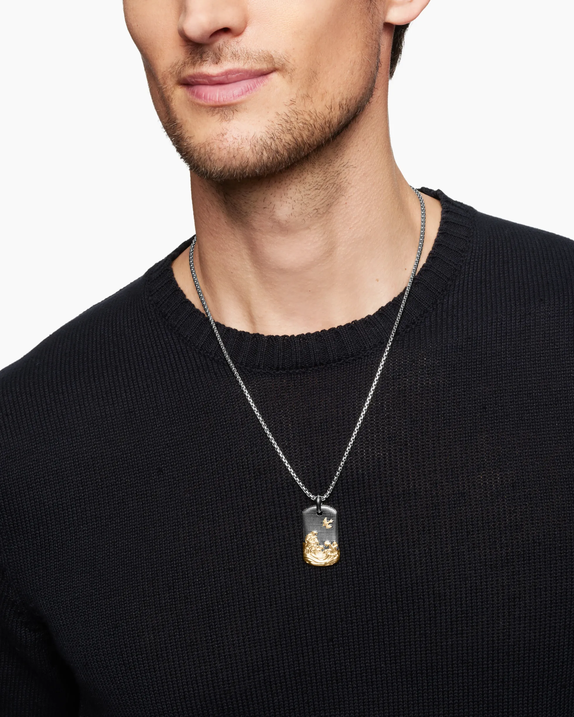 Waves Tag Sterling Silver with 18K Yellow Gold, 35mm