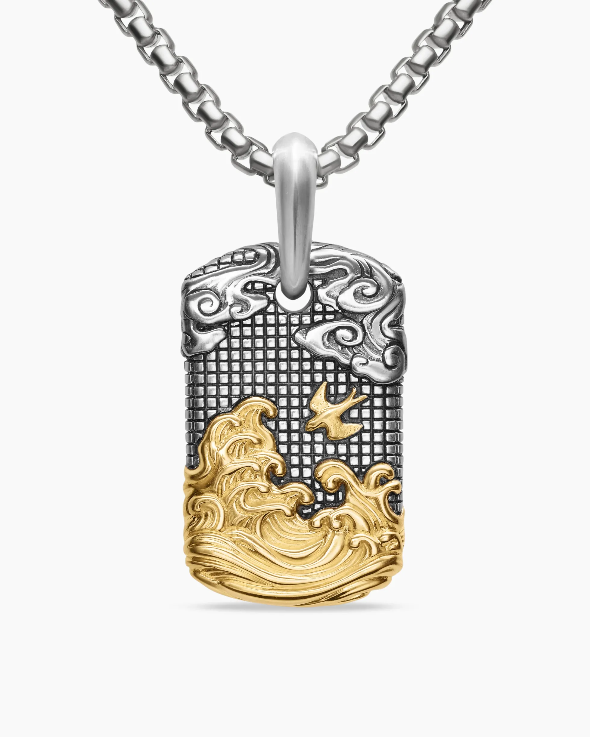 Waves Tag Sterling Silver with 18K Yellow Gold, 27mm