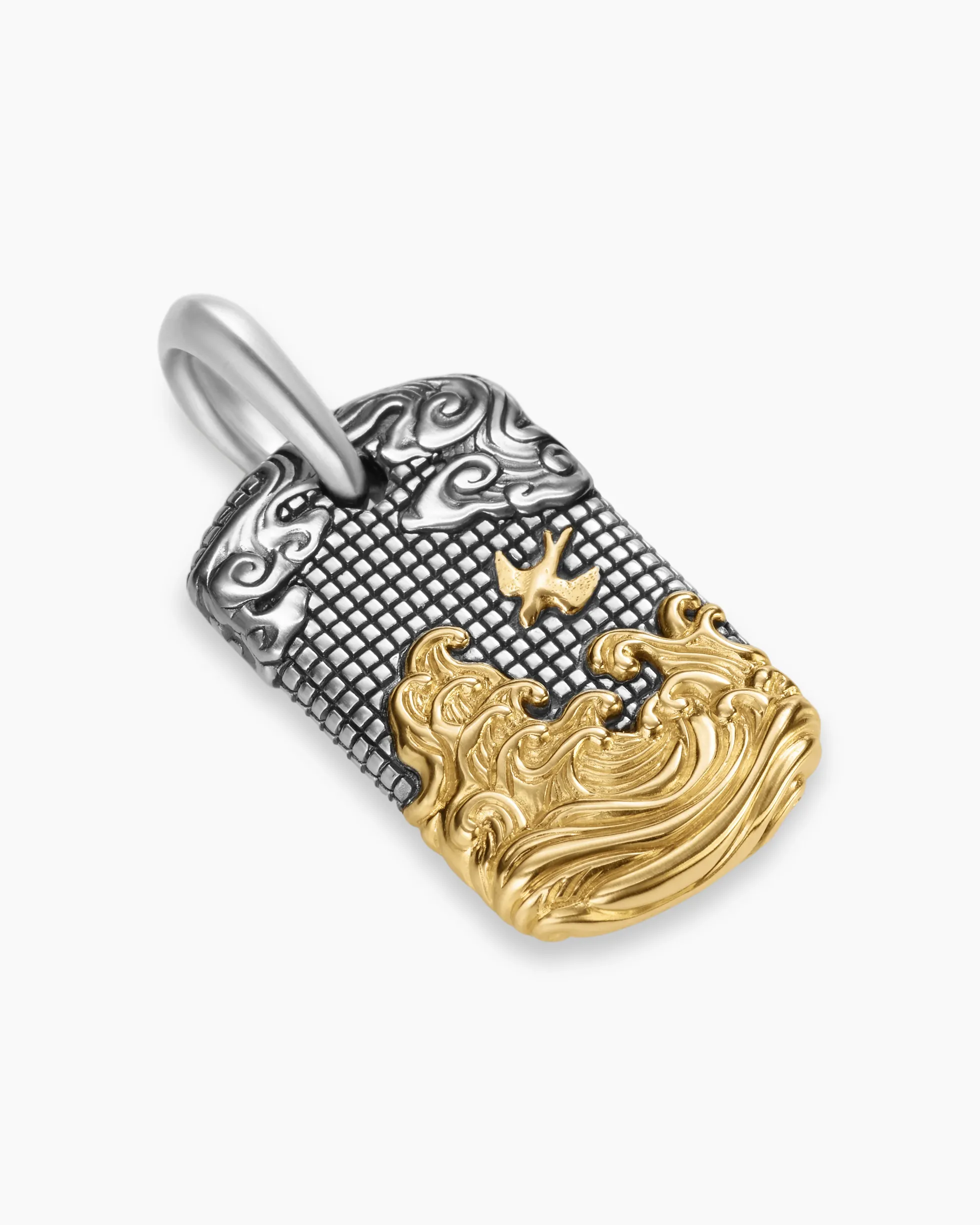 Waves Tag Sterling Silver with 18K Yellow Gold, 27mm