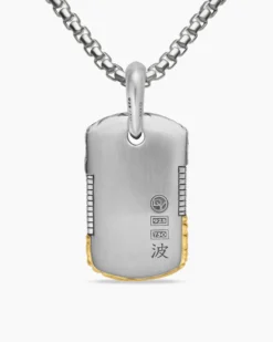 Waves Tag Sterling Silver with 18K Yellow Gold, 27mm