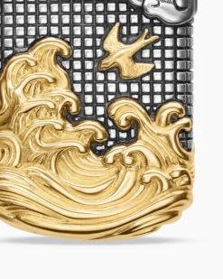 Waves Tag Sterling Silver with 18K Yellow Gold, 27mm