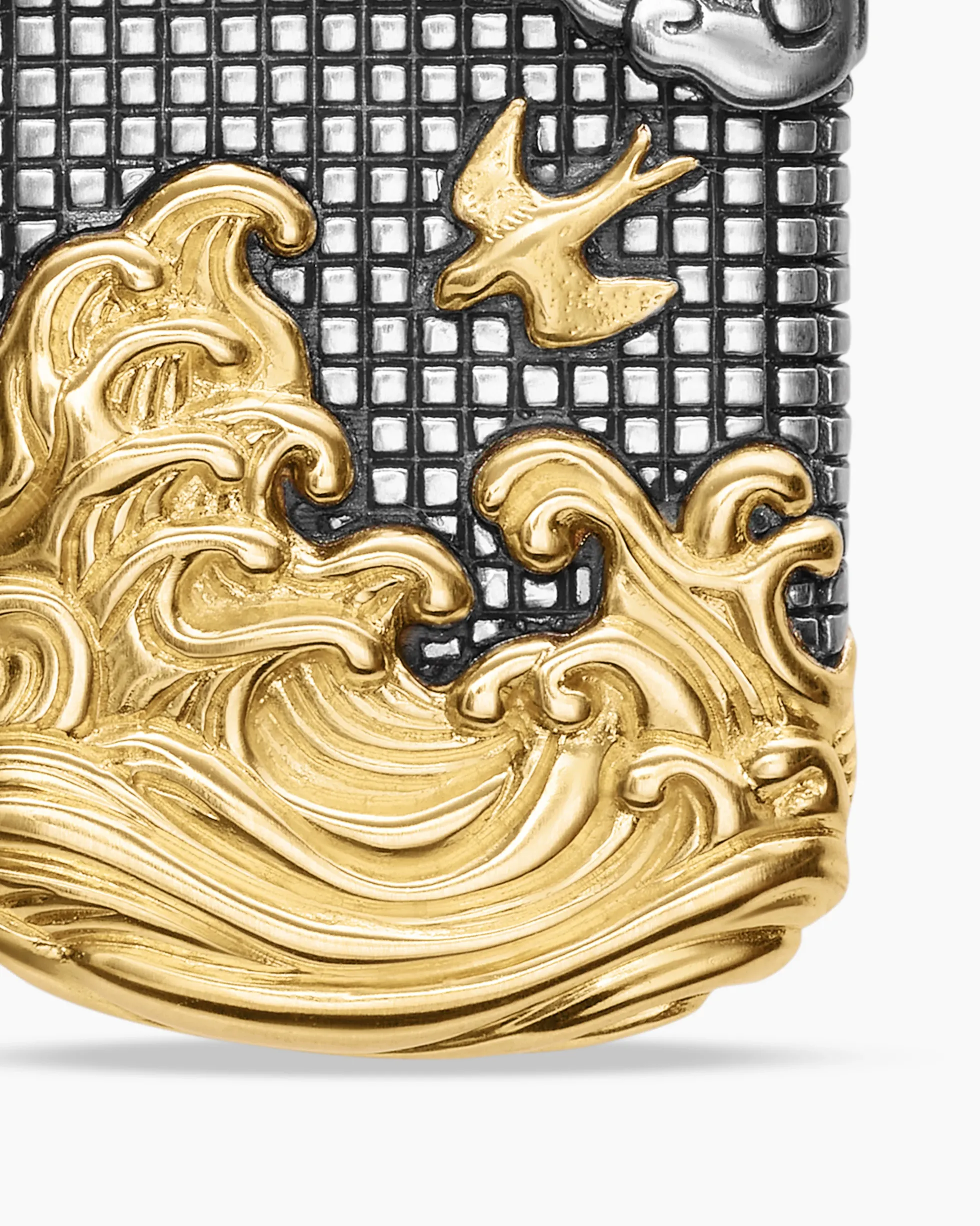 Waves Tag Sterling Silver with 18K Yellow Gold, 27mm