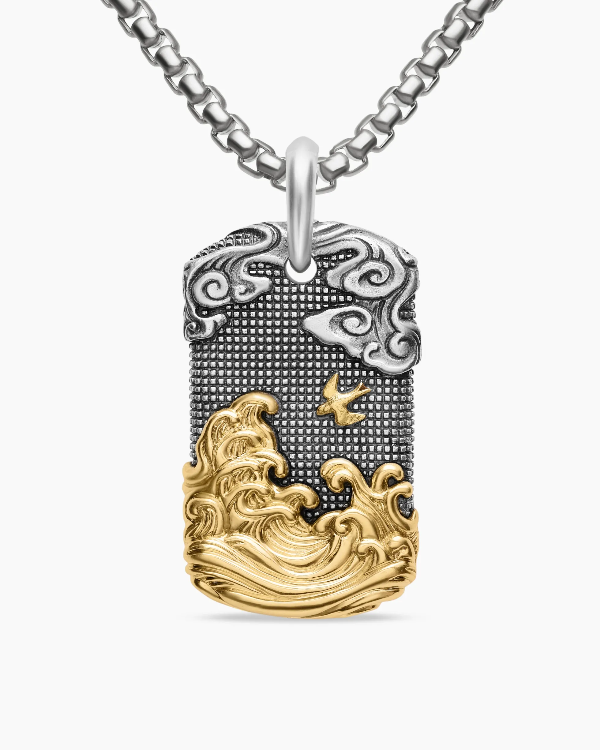 Waves Tag Sterling Silver with 18K Yellow Gold, 42mm