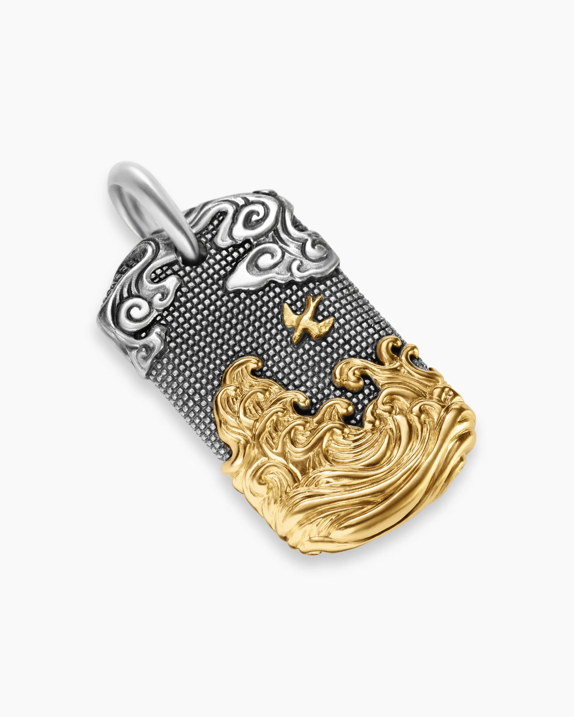 Waves Tag Sterling Silver with 18K Yellow Gold, 42mm