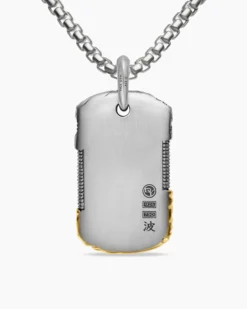 Waves Tag Sterling Silver with 18K Yellow Gold, 42mm