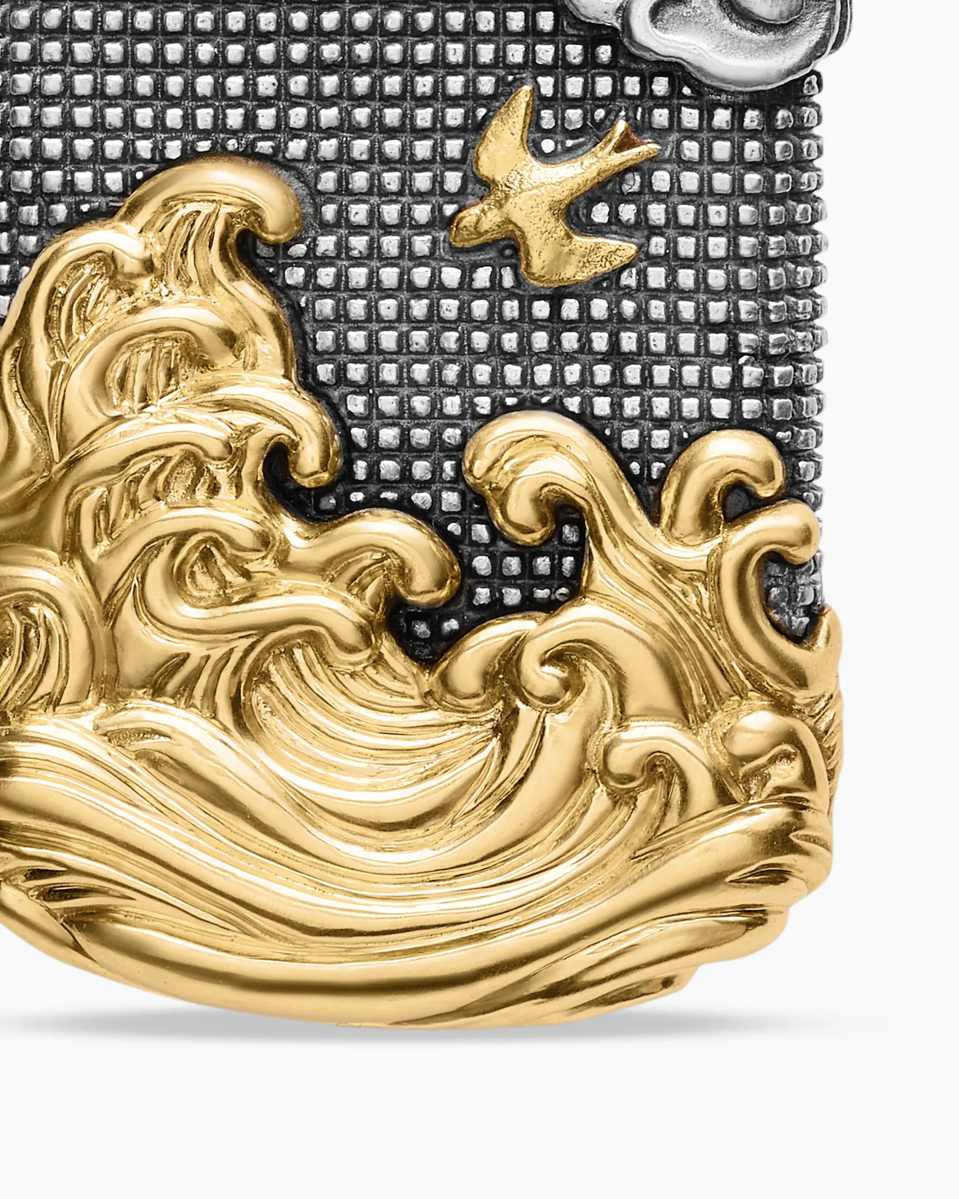 Waves Tag Sterling Silver with 18K Yellow Gold, 42mm