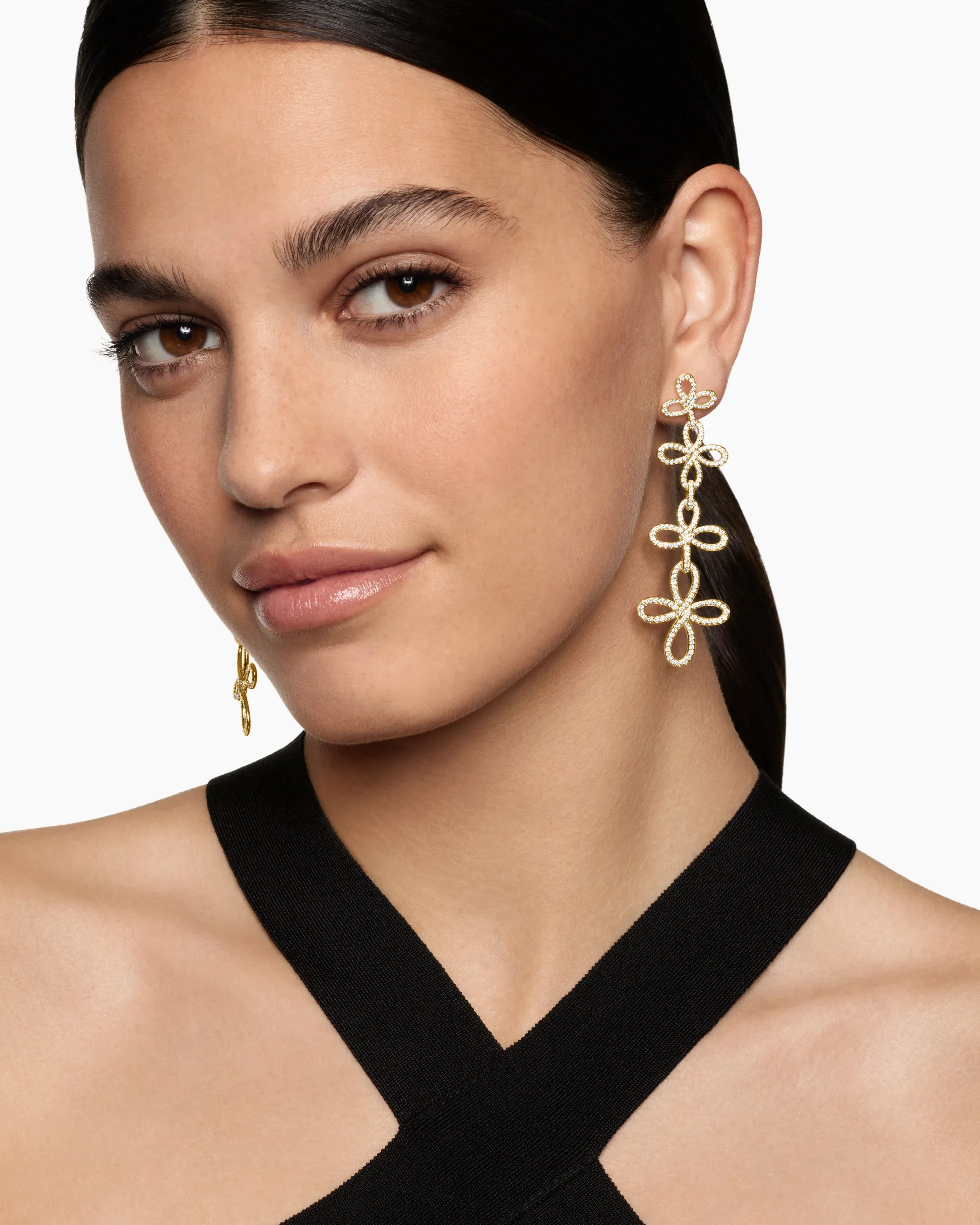 Wisteria® Statement Drop Earrings 18K Yellow Gold with Diamonds, 88.7mm