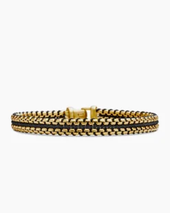 Woven Box Chain Bracelet Black Nylon and 18K Yellow Gold, 10mm