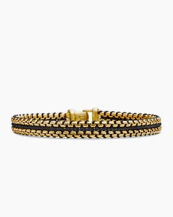 Woven Box Chain Bracelet Black Nylon and 18K Yellow Gold, 10mm