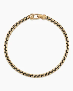 Woven Box Chain Bracelet Black Nylon and 18K Yellow Gold, 10mm