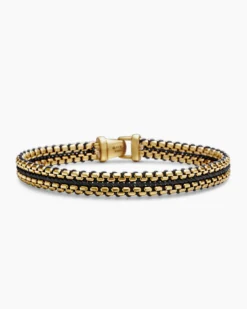 Woven Box Chain Bracelet Black Nylon and 18K Yellow Gold, 10mm