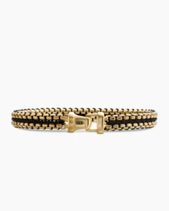 Woven Box Chain Bracelet Black Nylon and 18K Yellow Gold, 10mm