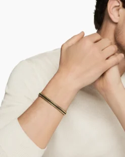 Woven Box Chain Bracelet Black Nylon and 18K Yellow Gold, 10mm